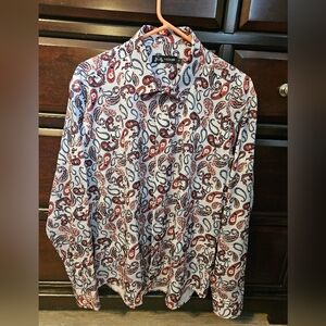 Vassari Men's Paisley Shirt - Red and Blue